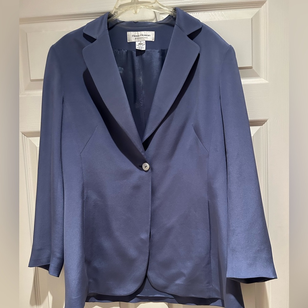 Rena Rowan Slate Blue Satin Single-Button Blazer